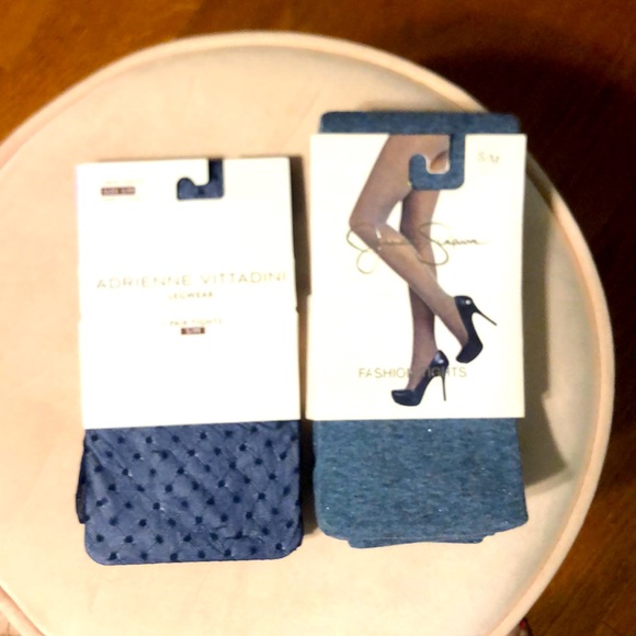 NWT 2 Pack Blue Knit and sheer dot Tights small/ medium - Picture 1 of 1